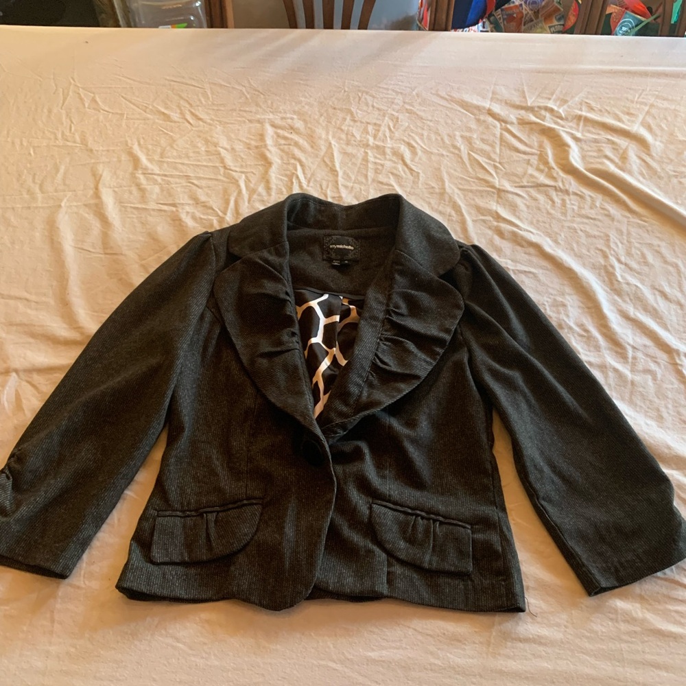 My Michelle Black Blazer with Animal Print Lining